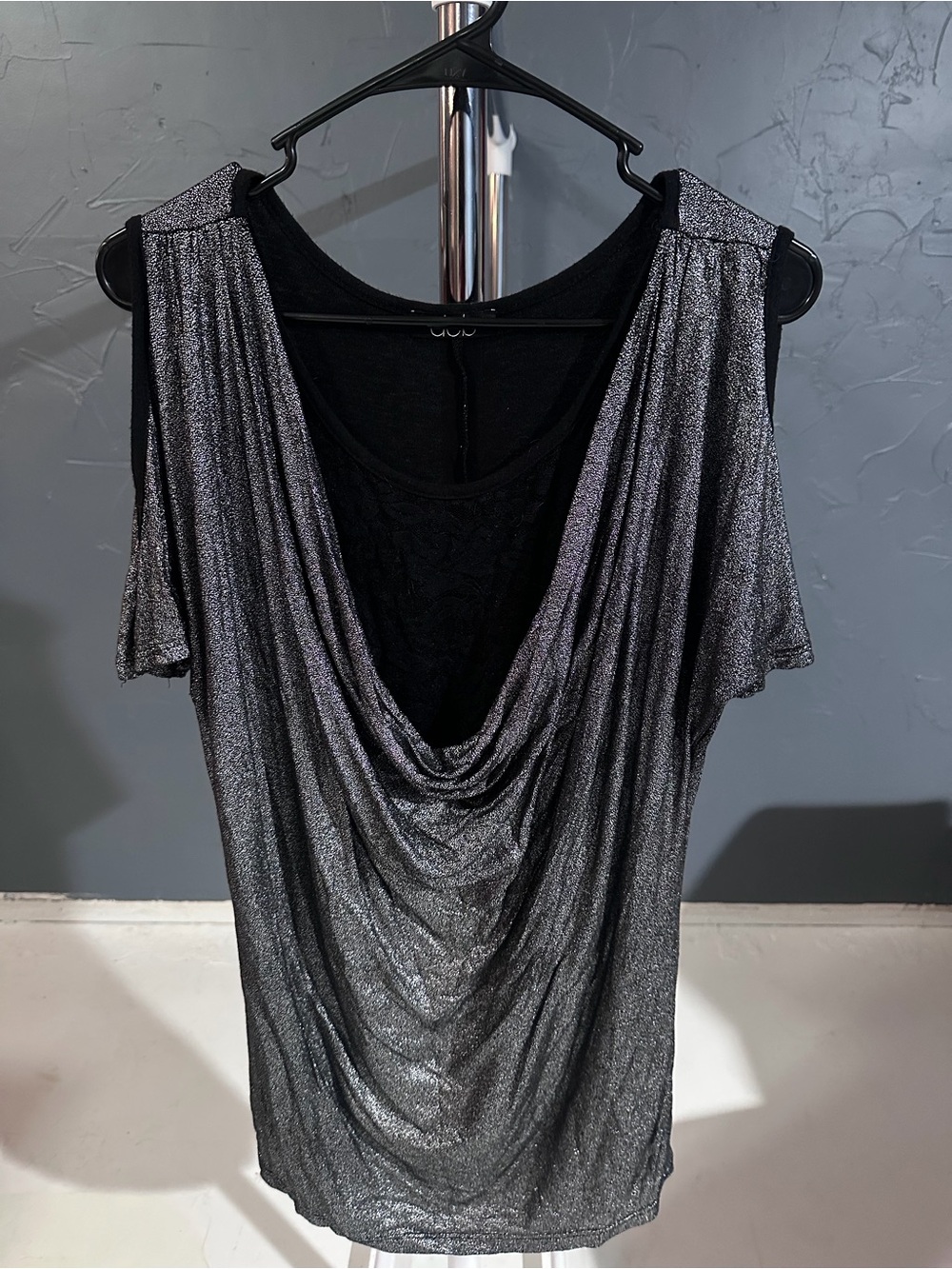 Deb One-Shoulder Shimmery Silver Drape Front Dress
